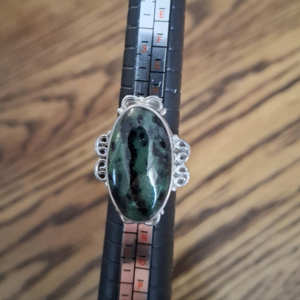 Ring Eliat Solomon's Green and Black Natural Stone Ring Size 5.5